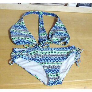 Gap Body Bikini Blue Geo T Back Sm Top XS Bottoms
